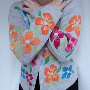 Talbots Petites Knitted Floral Cardigan Vintage